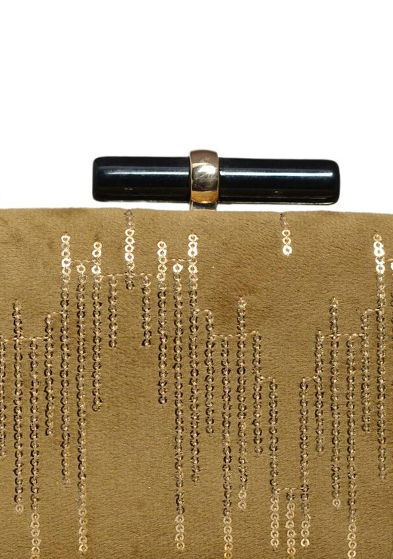 Gold Satin Embroidered Box Clutch - Indya