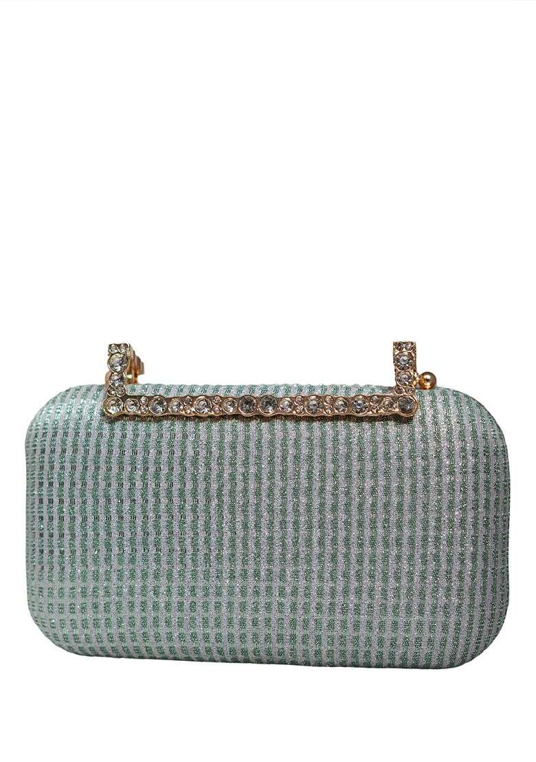 Grey Satin Embellished Box Clutch - Indya