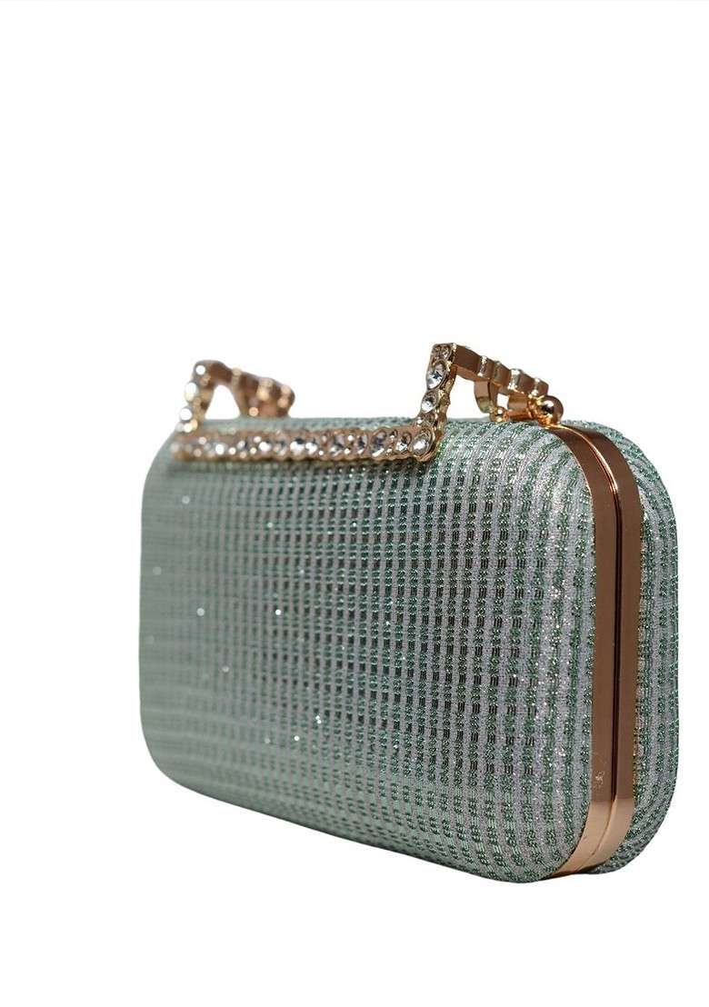 Grey Satin Embellished Box Clutch - Indya