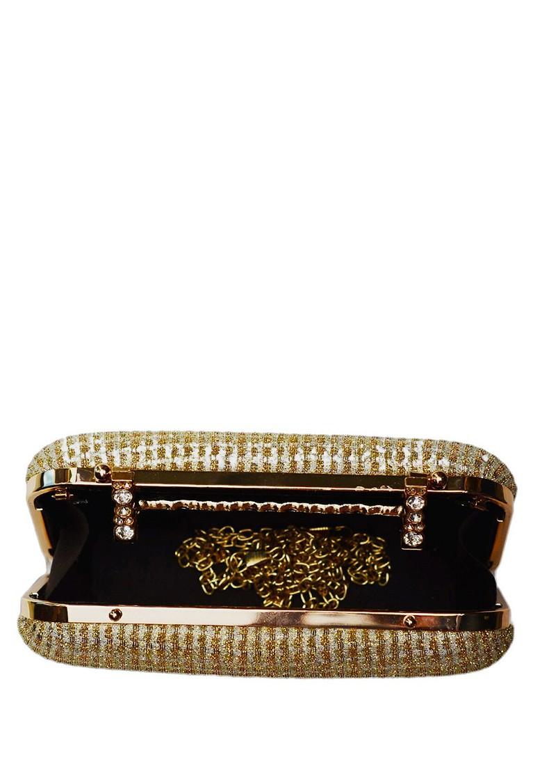 Beige Satin Embellished Box Clutch - Indya