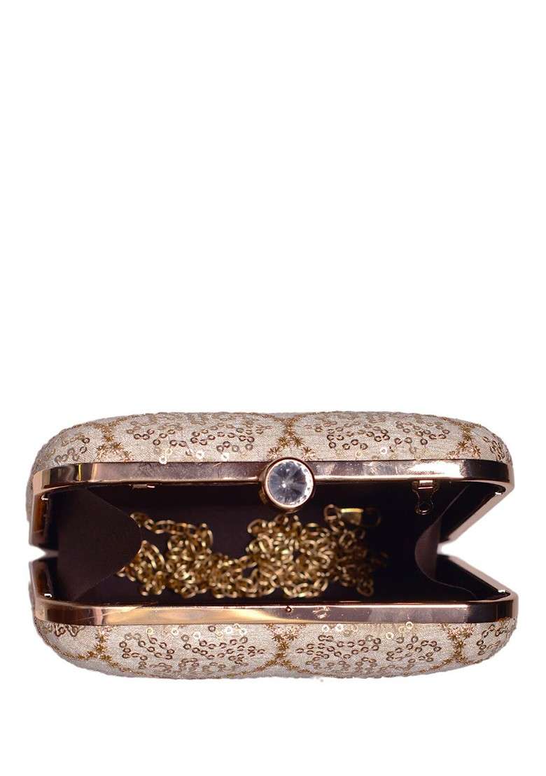 Off White Satin Embroidered Box Clutch - Indya