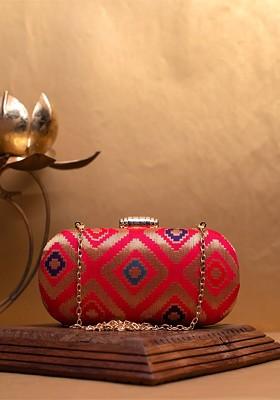 Red Satin Textured Box Clutch