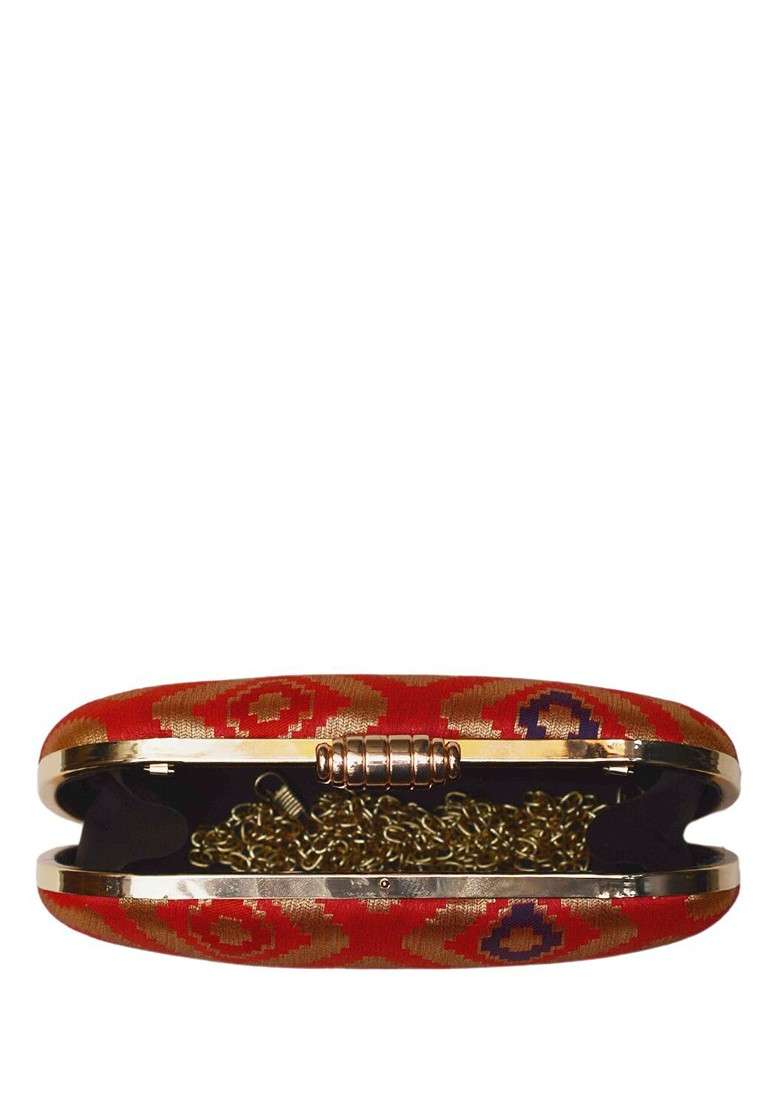 Red Satin Textured Box Clutch - Indya