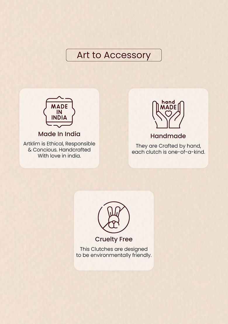 Beige Fabric Floral Printed Box Clutch - Indya