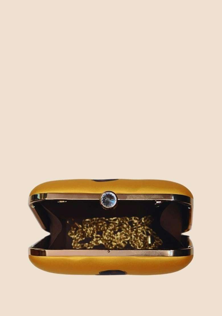 Yellow Fabric Classy Women Printed Box Clutch - Indya