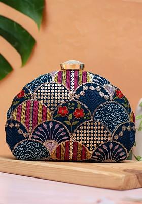 Turquoise Blue Satin Embellished Box Clutch