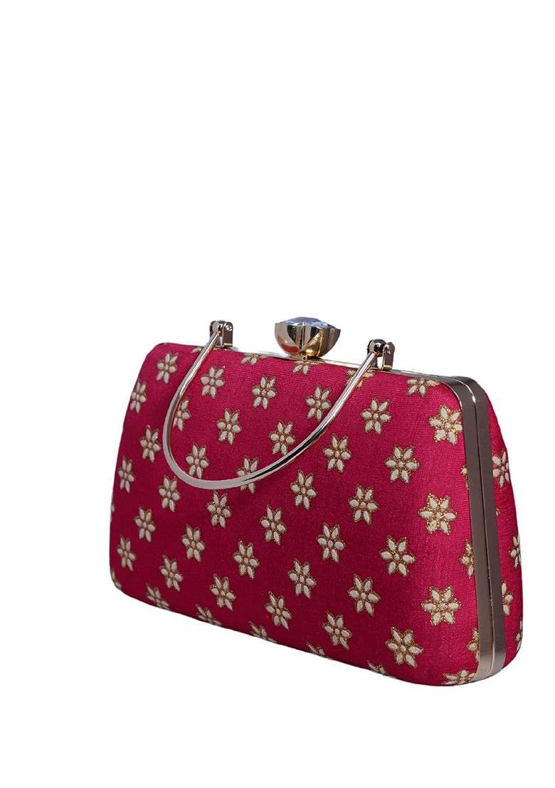 Red Satin Embroidered Box Clutch - Indya