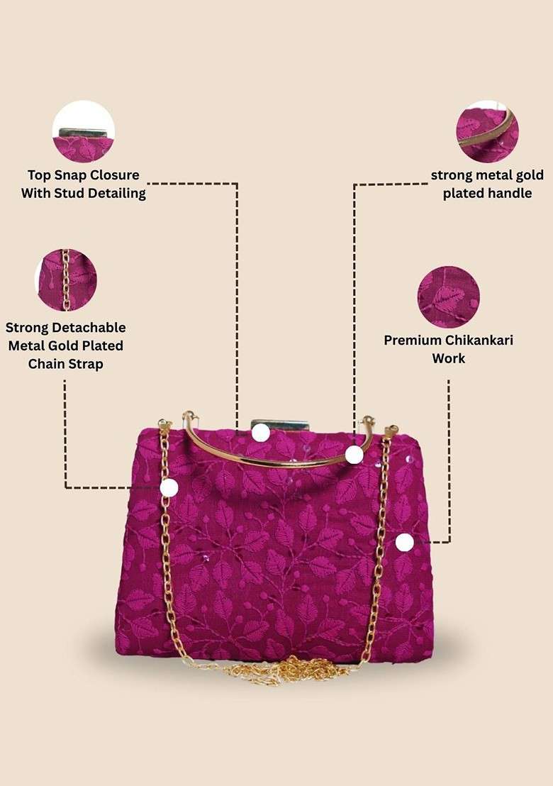 Purple Satin Chikankari Embroidered Box Clutch - Indya