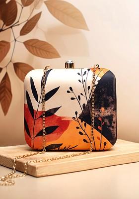 Orange Fabric Abstract Art Printed Box Clutch
