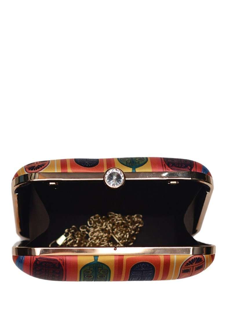 Blue Fabric Printed Box Clutch - Indya
