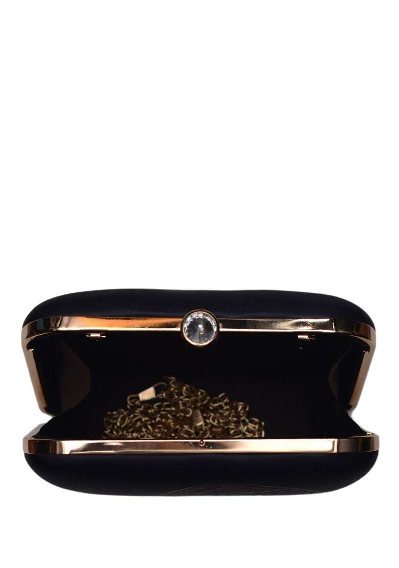 Black Fabric Printed Box Clutch - Indya
