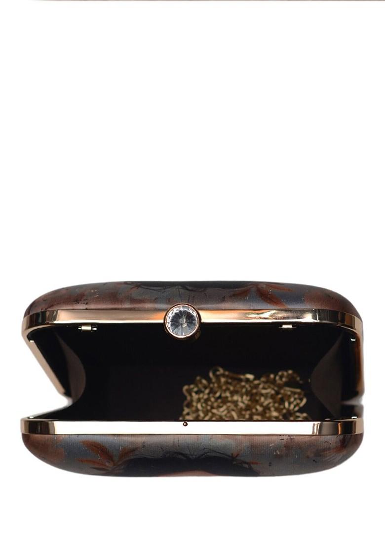 Grey Fabric Printed Box Clutch - Indya