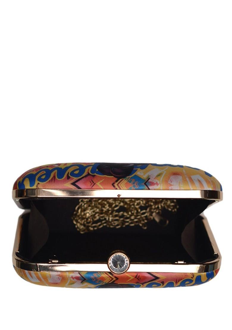 Blue Fabric Printed Box Clutch - Indya