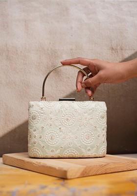 Lime Green Satin Embroidered Box Clutch