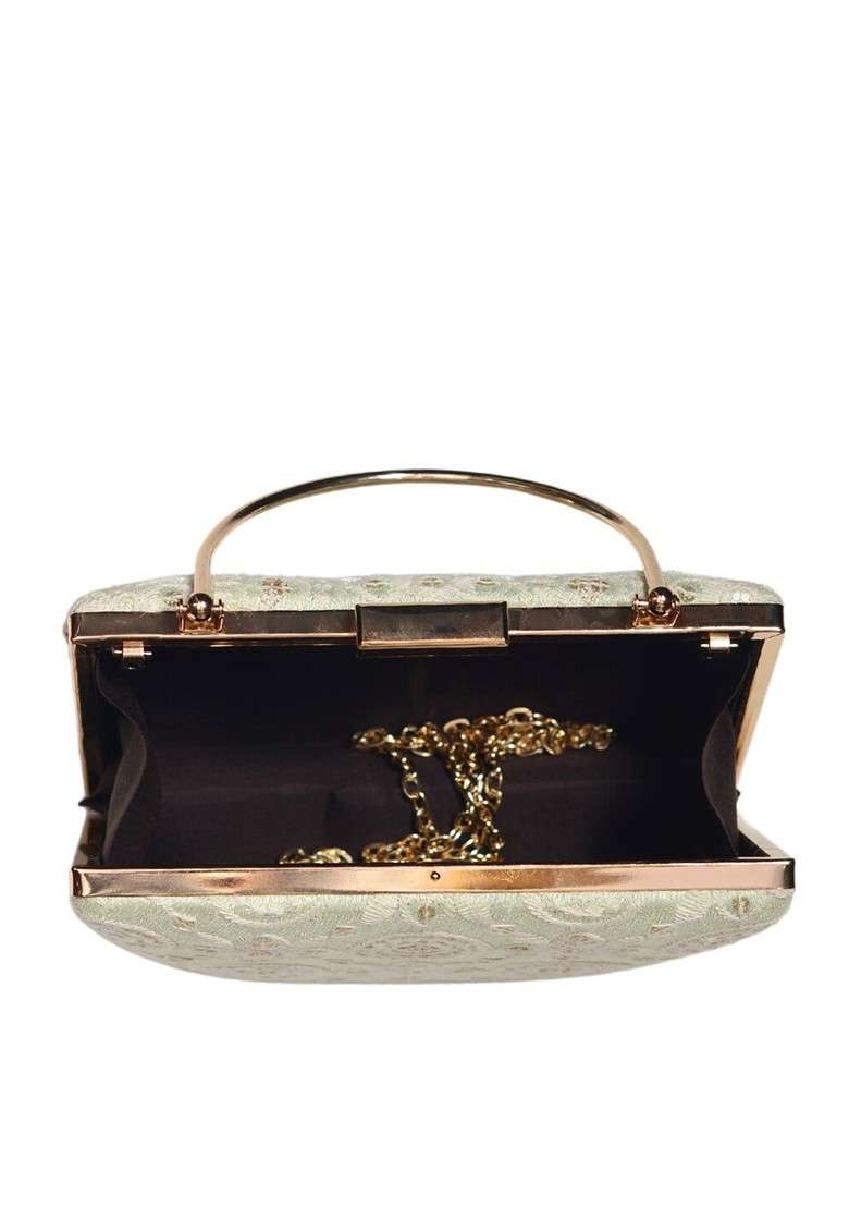 Lime Green Satin Embroidered Box Clutch - Indya