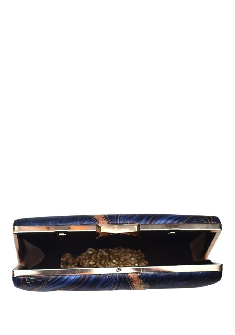 Blue Fabric Printed Box Clutch