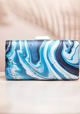 White Fabric Printed Box Clutch