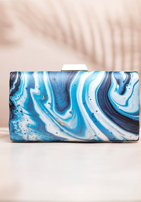 White Fabric Printed Box Clutch