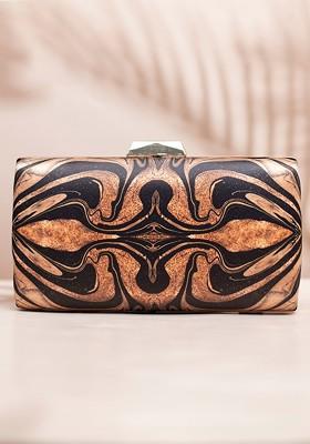 Black Fabric Printed Box Clutch