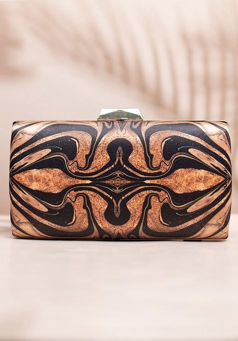Black Fabric Printed Box Clutch