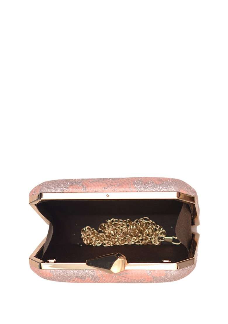 Orange Fabric Floral Printed Box Clutch - Indya