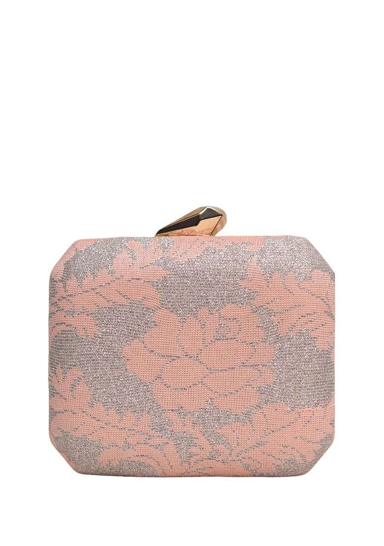 Orange Fabric Floral Printed Box Clutch - Indya