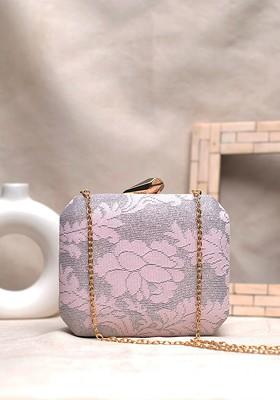 Pink Fabric Floral Printed Box Clutch