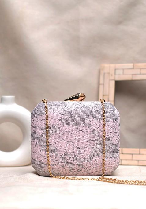 Pink Fabric Floral Printed Box Clutch