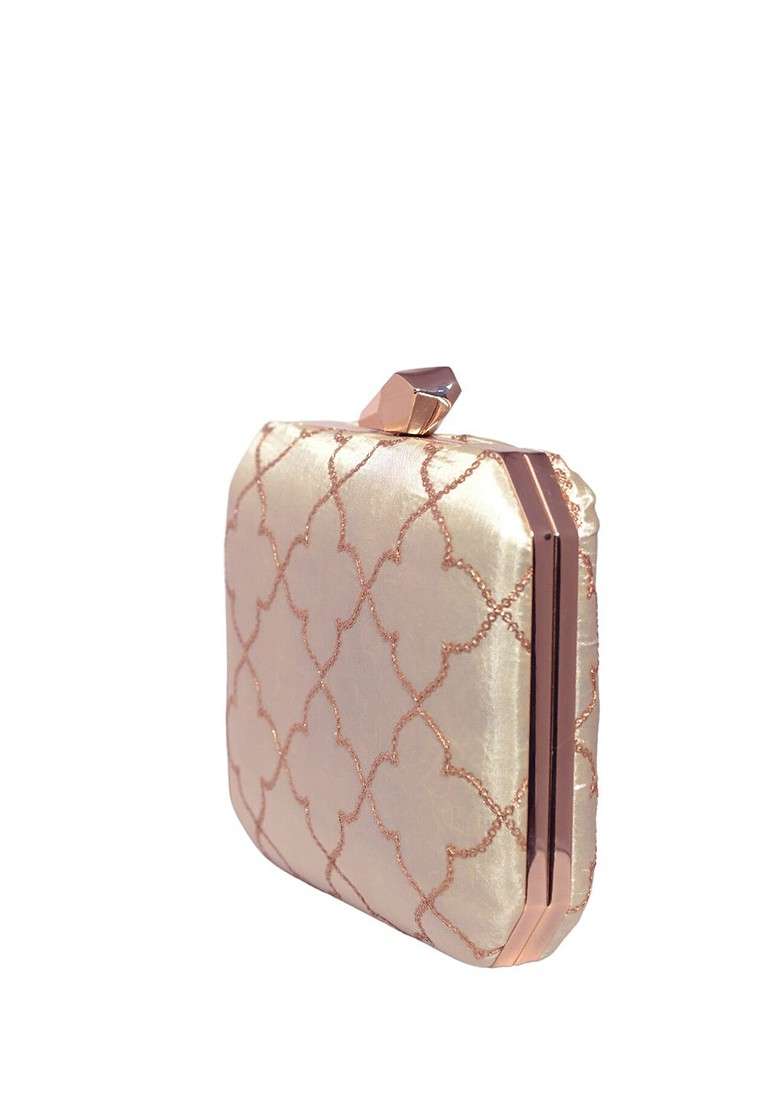 Off White Satin Embroidered Box Clutch - Indya