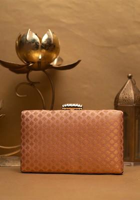 Orange Satin Embroidered Box Clutch