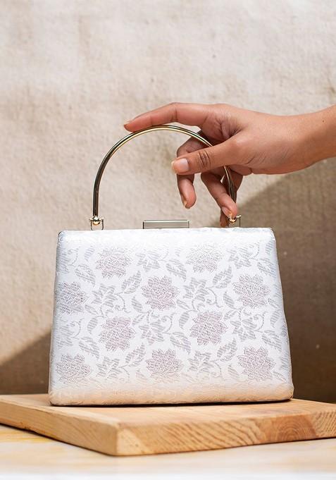 White Satin Textured Box Clutch
