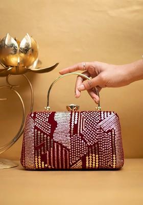 Red Satin Embellished Box Clutch