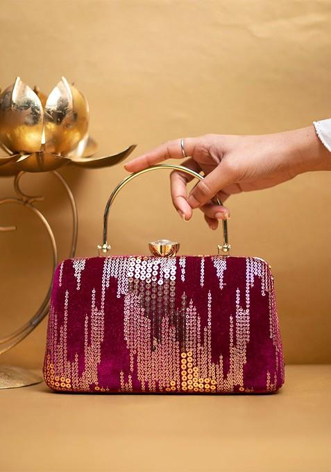 Pink Satin Embroidered Box Clutch