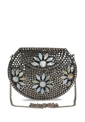 Silver Toned Mosaic Embellished Metal Purse