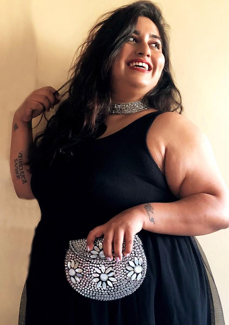 Silver Toned Mosaic Embellished Metal Purse