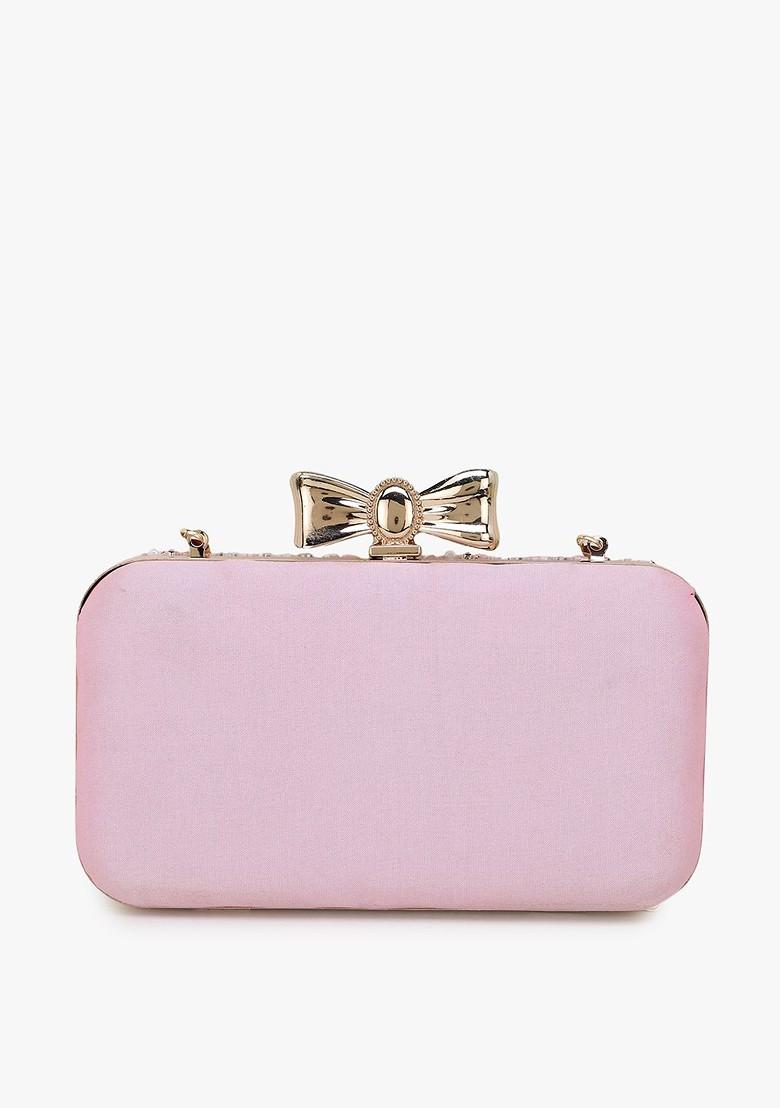 Pink And Gold Toned Embellished Embellished Clutch