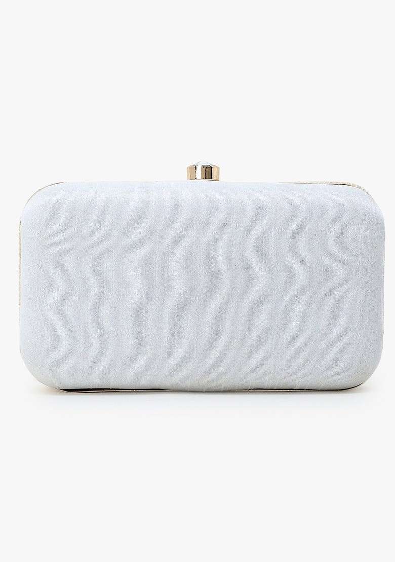 Gold Toned And White Embellished Clutch - Indya