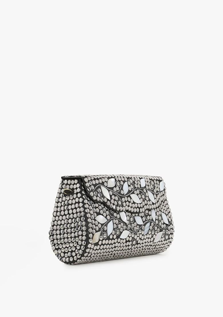 Silver Toned Embellished Purse Clutch