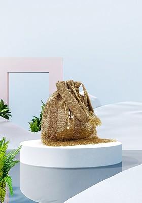 Gold Toned Embellished Tasselled Potli Clutch
