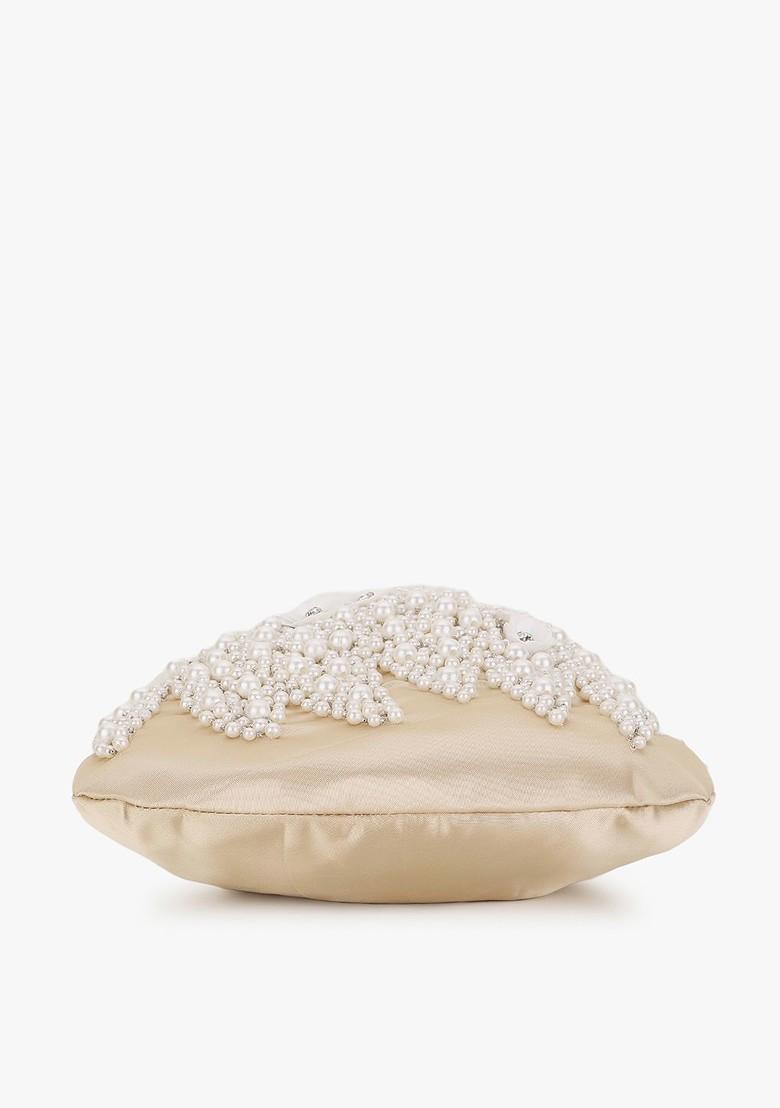 Cream Coloured And White Embellished Tasselled Potli Clutch