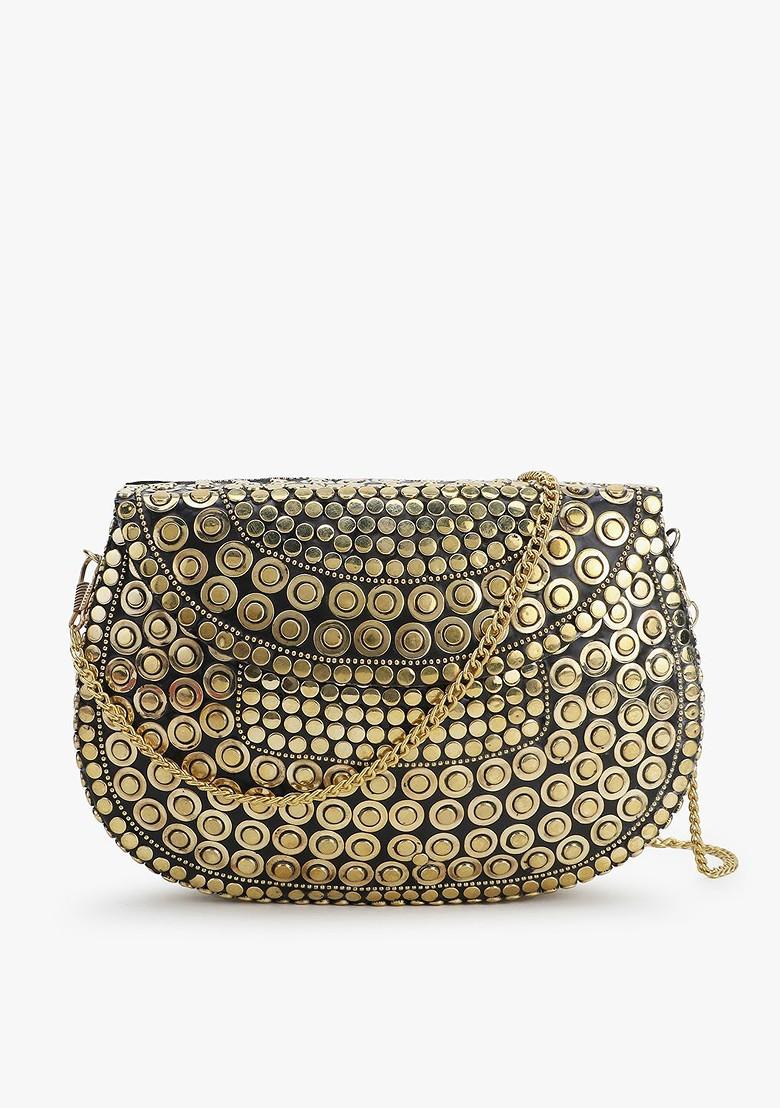 Women Gold Toned Embellished Half Moon Clutch