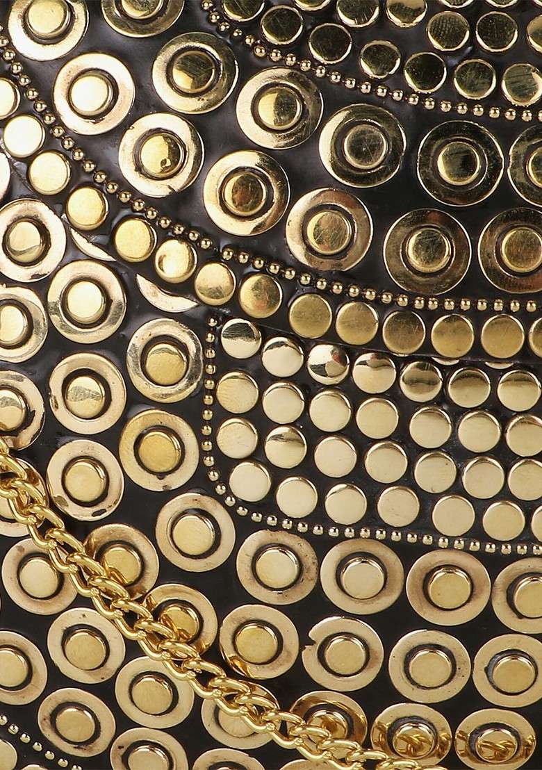 Women Gold Toned Embellished Half Moon Clutch - Indya