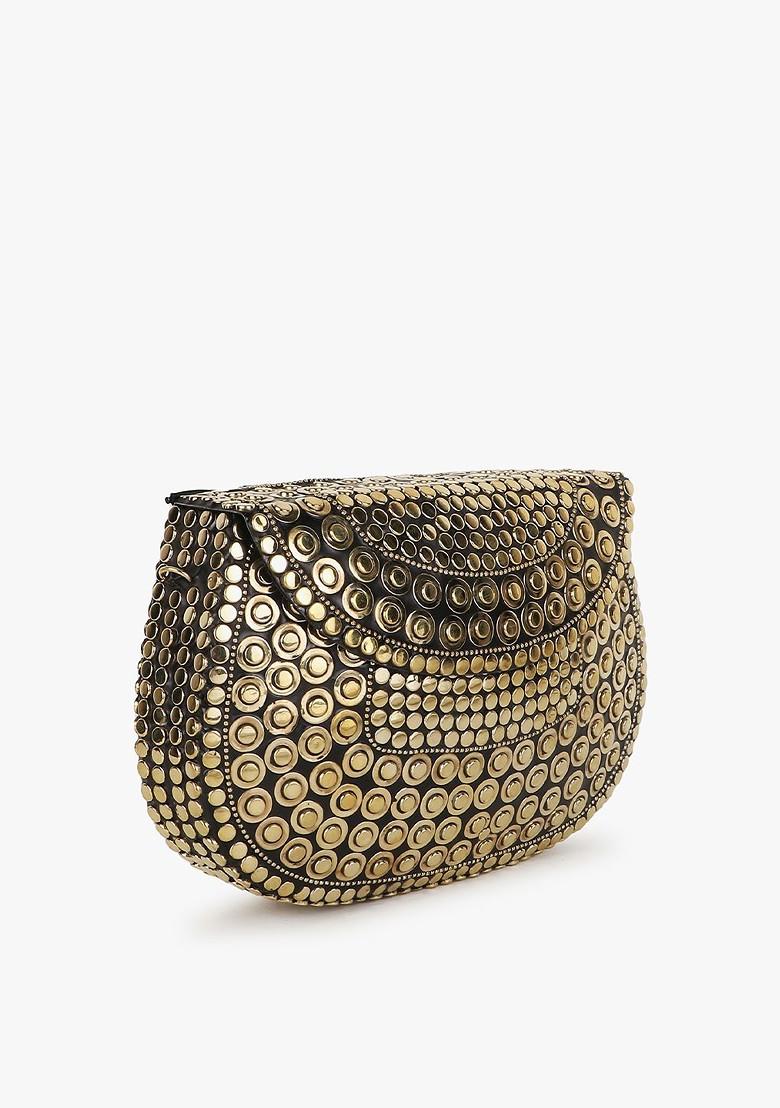 Women Gold Toned Embellished Half Moon Clutch