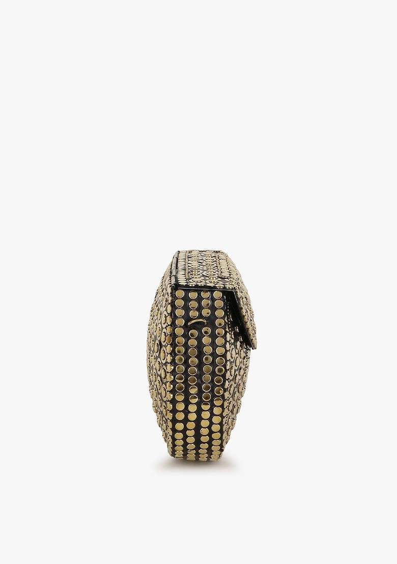 Women Gold Toned Embellished Half Moon Clutch - Indya