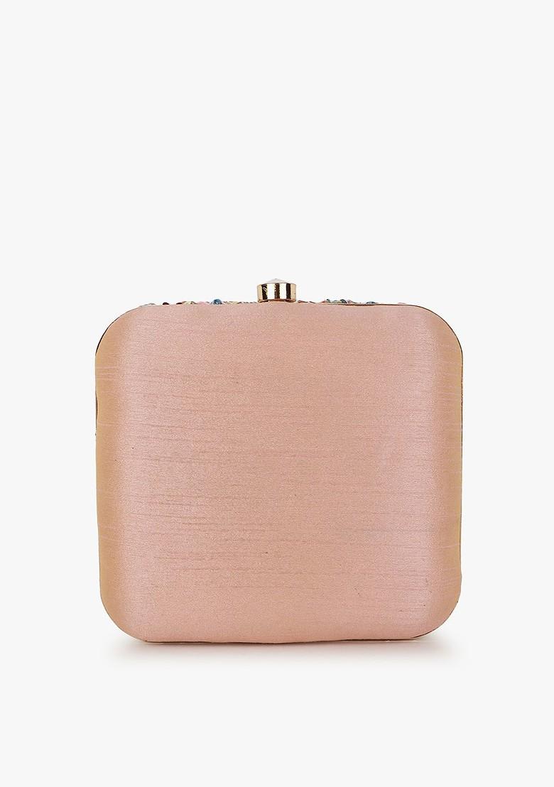 Women Pink And White Embellished Box Clutch