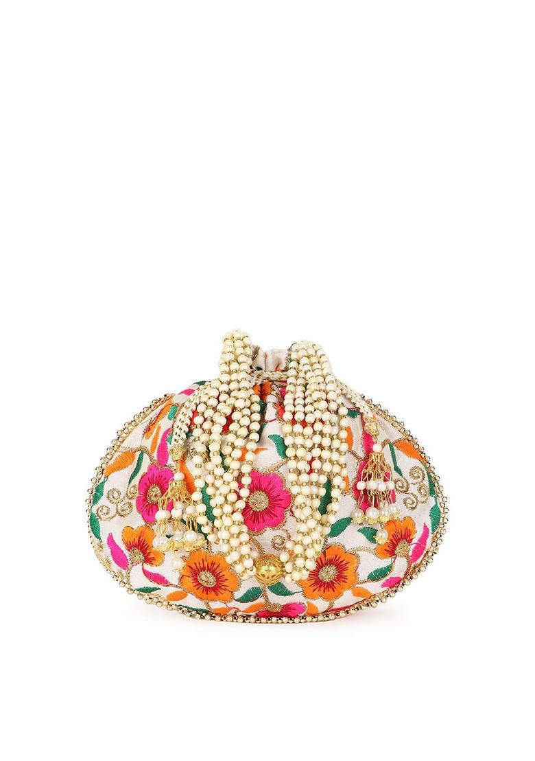 Set Of 2 Floral Embroidered Potli Clutches
