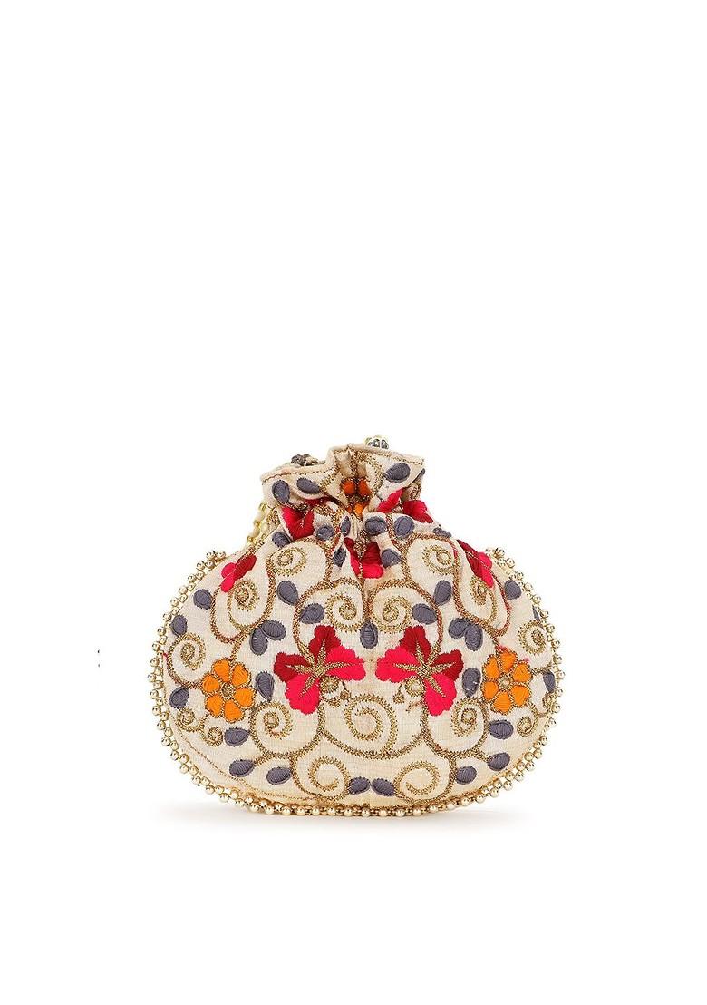 Set Of 2 Floral Embroidered Potli Clutches