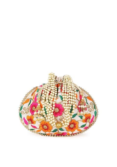 Set Of 2 Floral Embroidered Potli Clutches