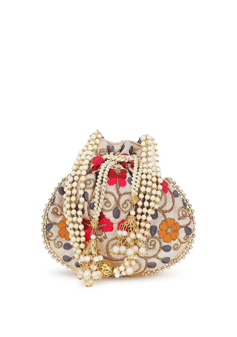 Set Of 2 Floral Embroidered Potli Clutches