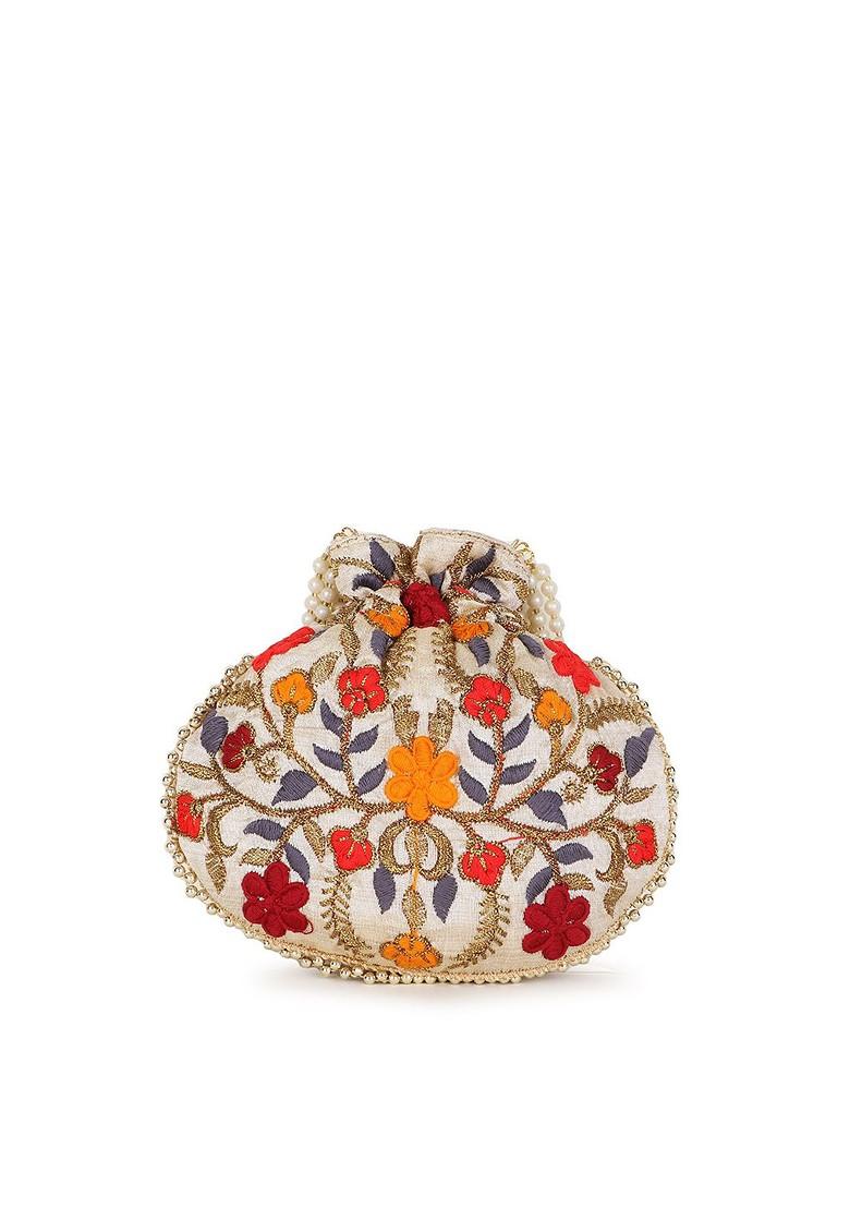 Set Of 2 Floral Embroidered Potli Clutches